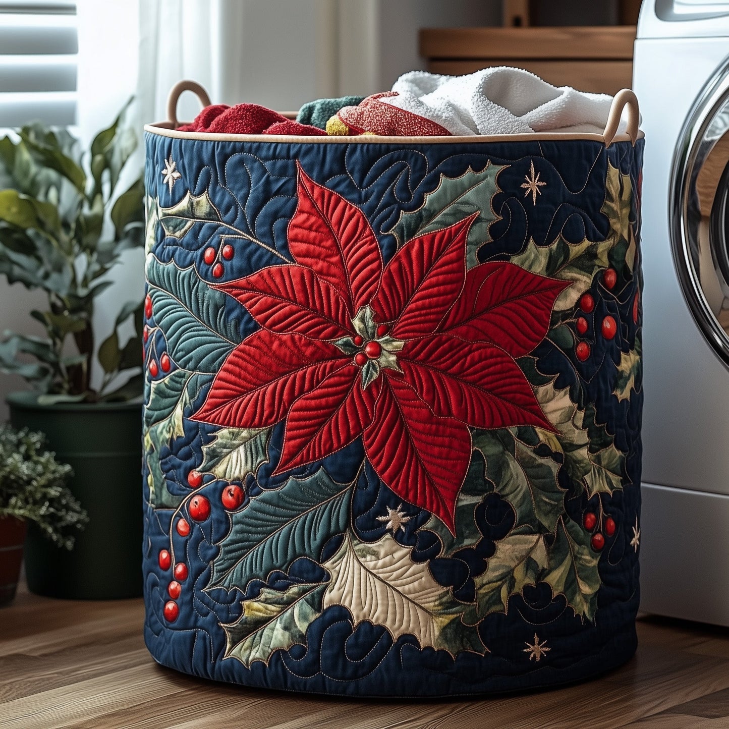 Poinsettia Bloom Laundry Quilted Tote