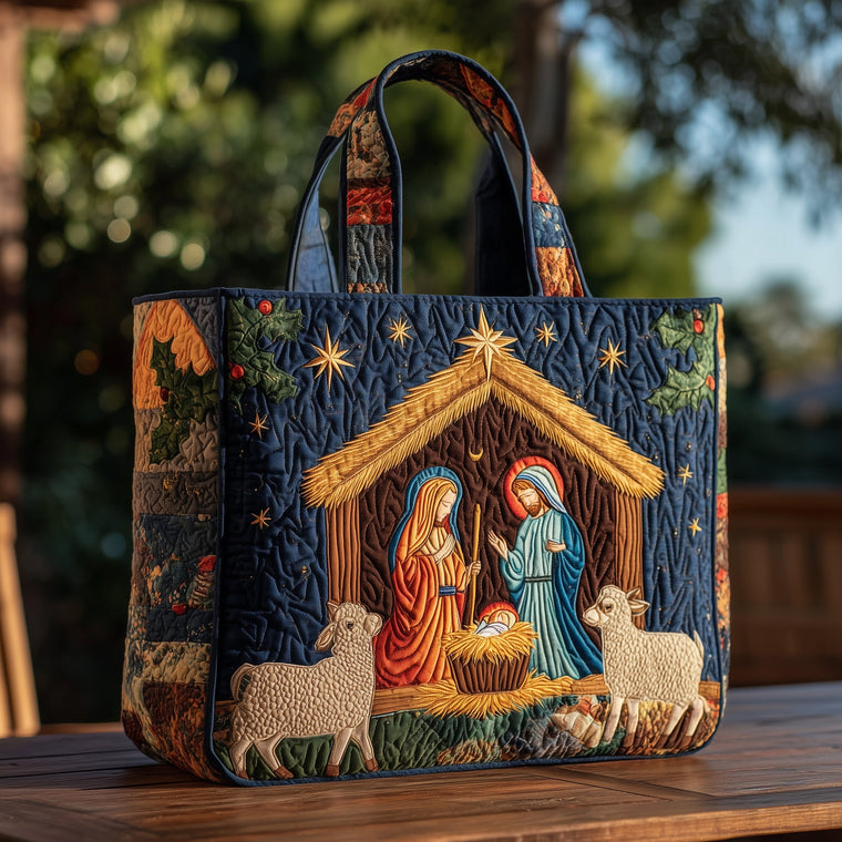Nativity Scene Christmas Quilted Tote