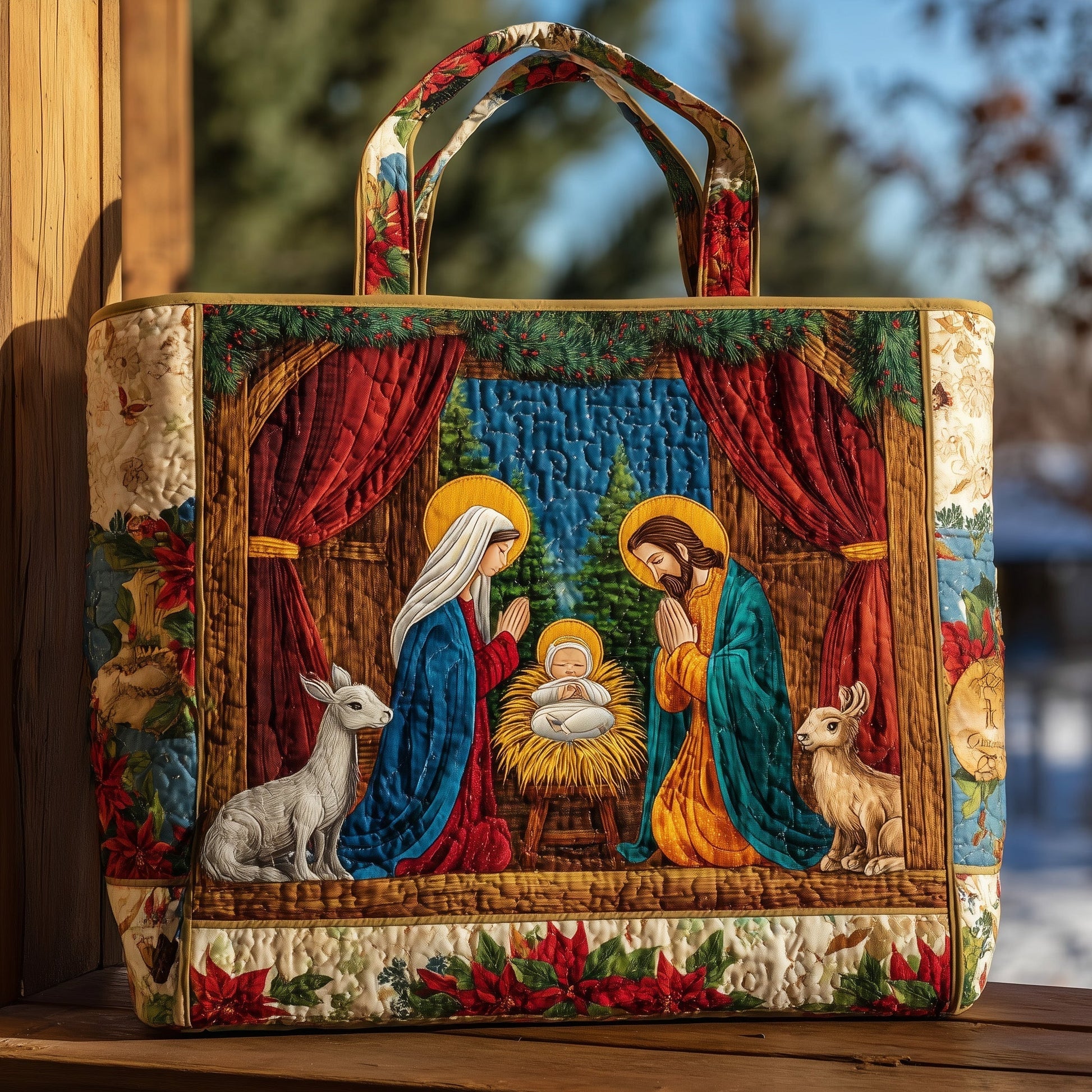 Nativity Christmas Scene Quilted Tote