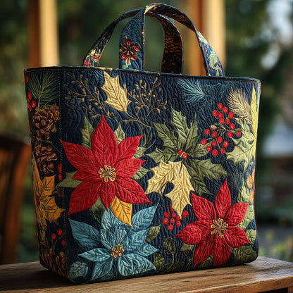 Poinsettia Winter Foliage Quilted Tote