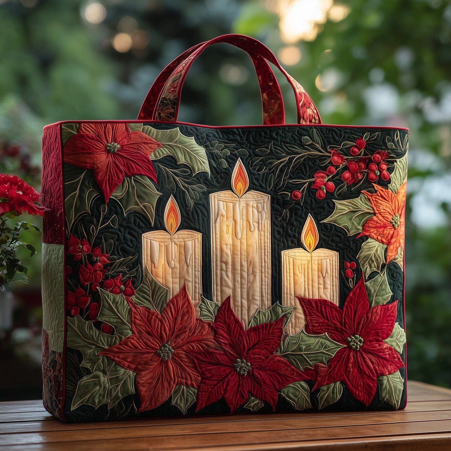 Poinsettia Flowers Candles Tote Bag