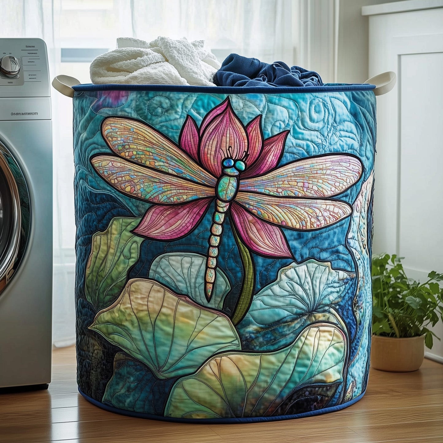 The Elegant Dragonfly Quilted Laundry Basket Tote 0235
