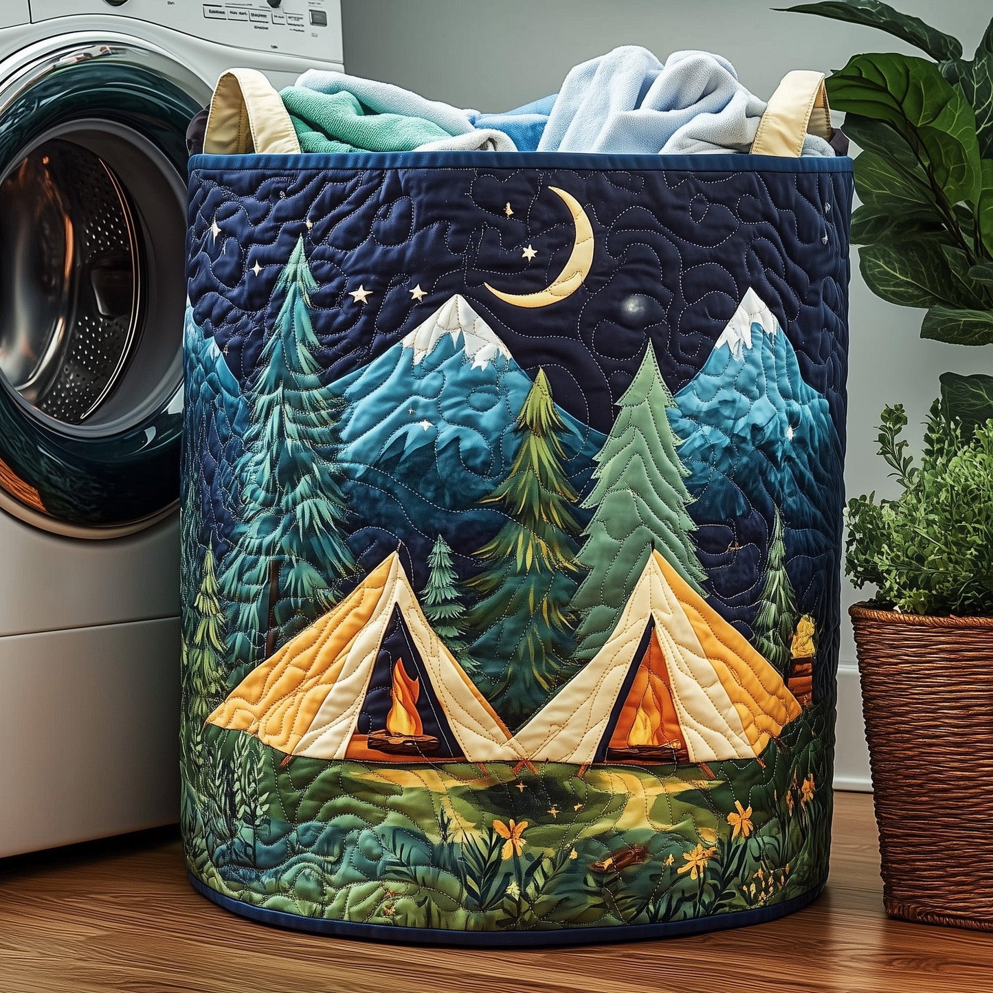 The Camping Vibe Quilted Laundry Basket Tote 0254
