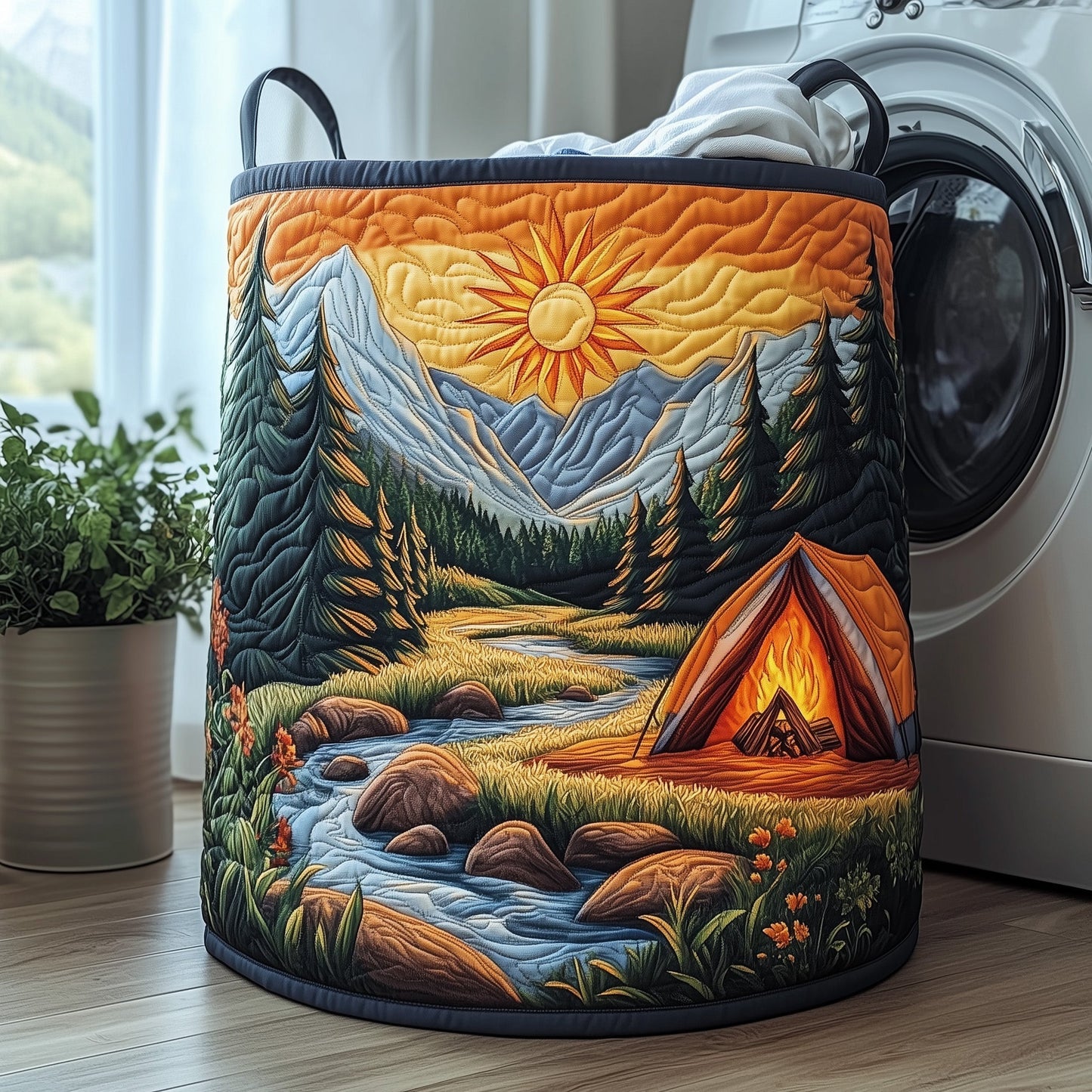 The Camping Vibe Quilted Laundry Basket Tote 0256