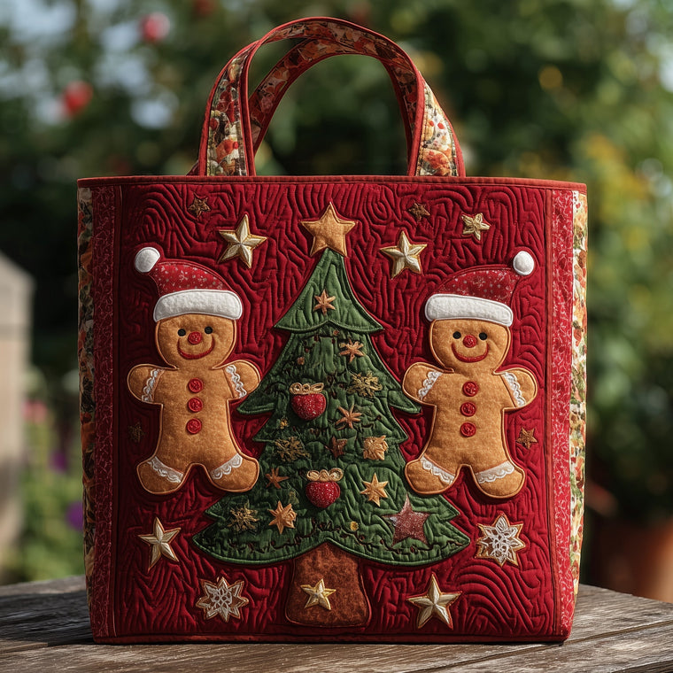 Gingerbread Christmas Tree Quilted Tote