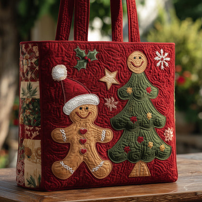 Gingerbread Man Christmas Tree Quilted Tote