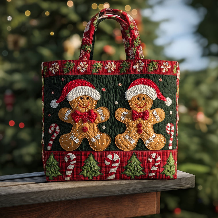 Gingerbread Couple Christmas Quilted Tote