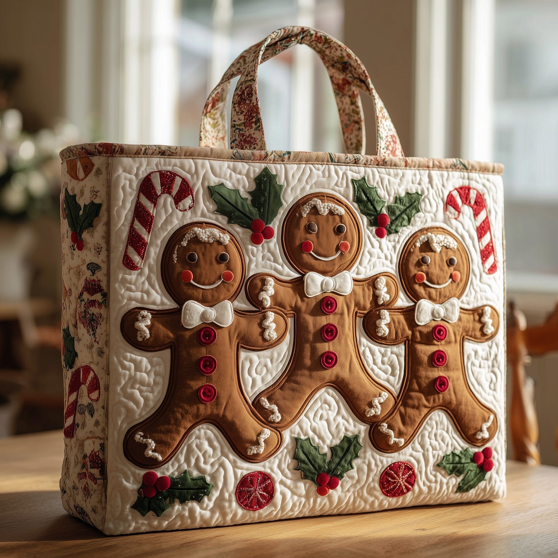 Gingerbread Men Candy Quilted Tote