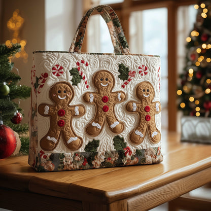 Gingerbread Men Candy Canes Quilted Tote