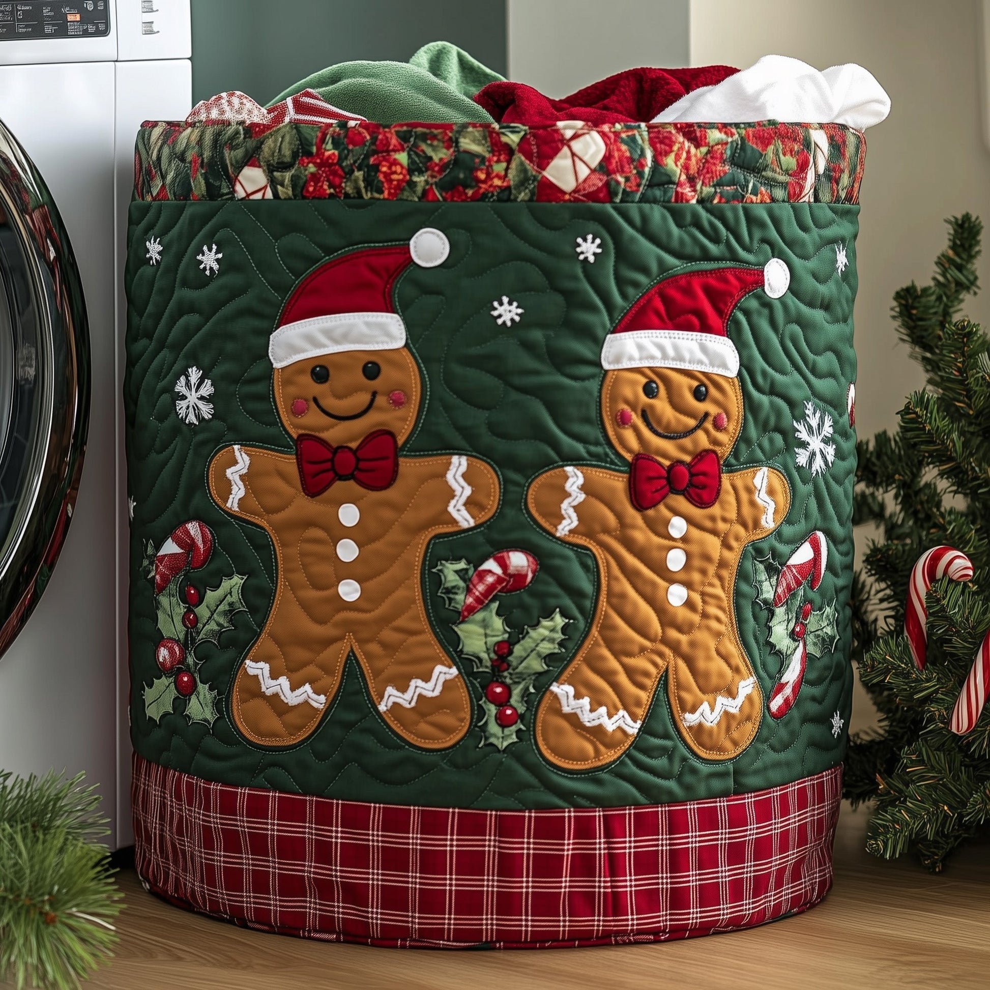 The Festive Gingerbread Quilted Laundry Basket Tote 0280
