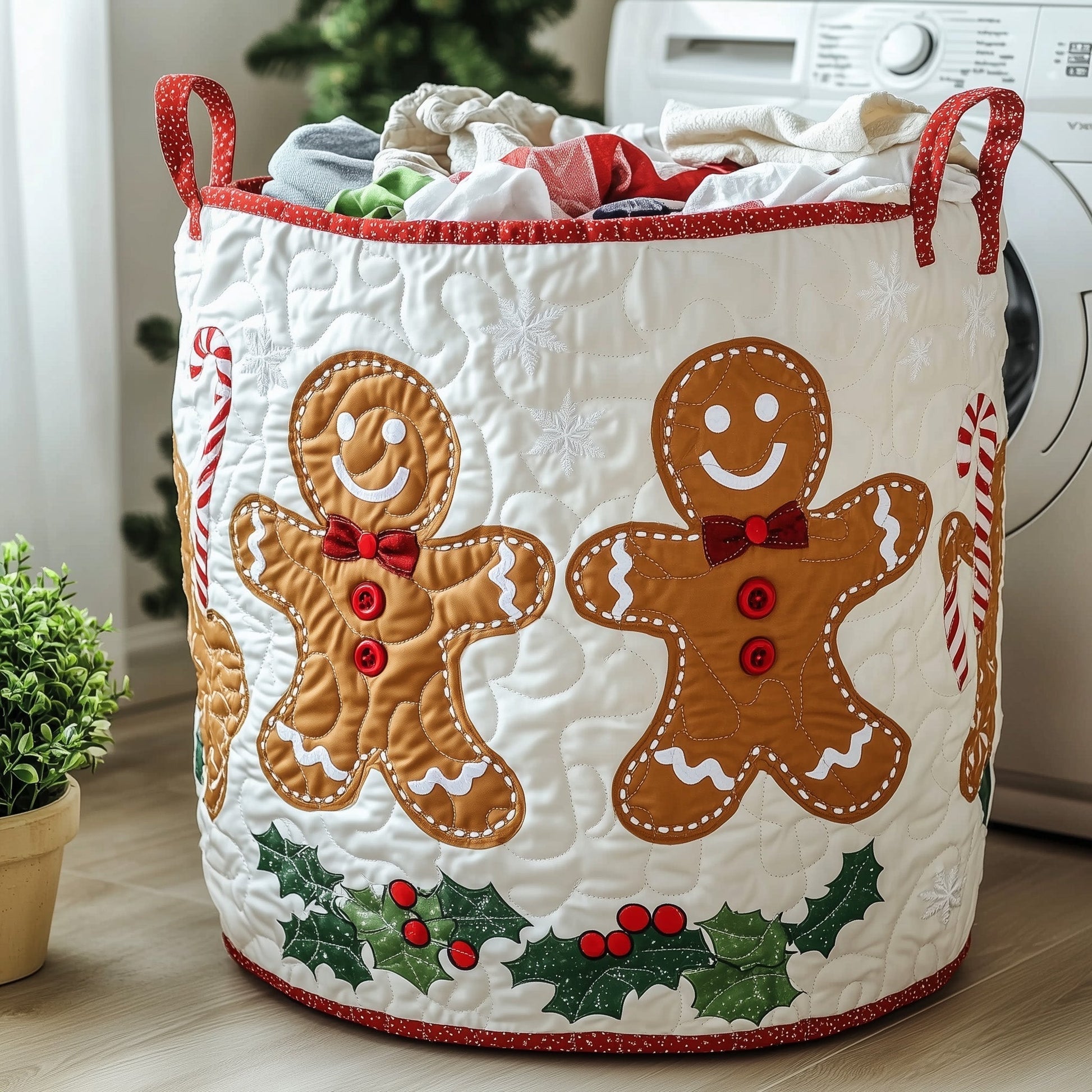 The Festive Gingerbread Quilted Laundry Basket Tote 0282