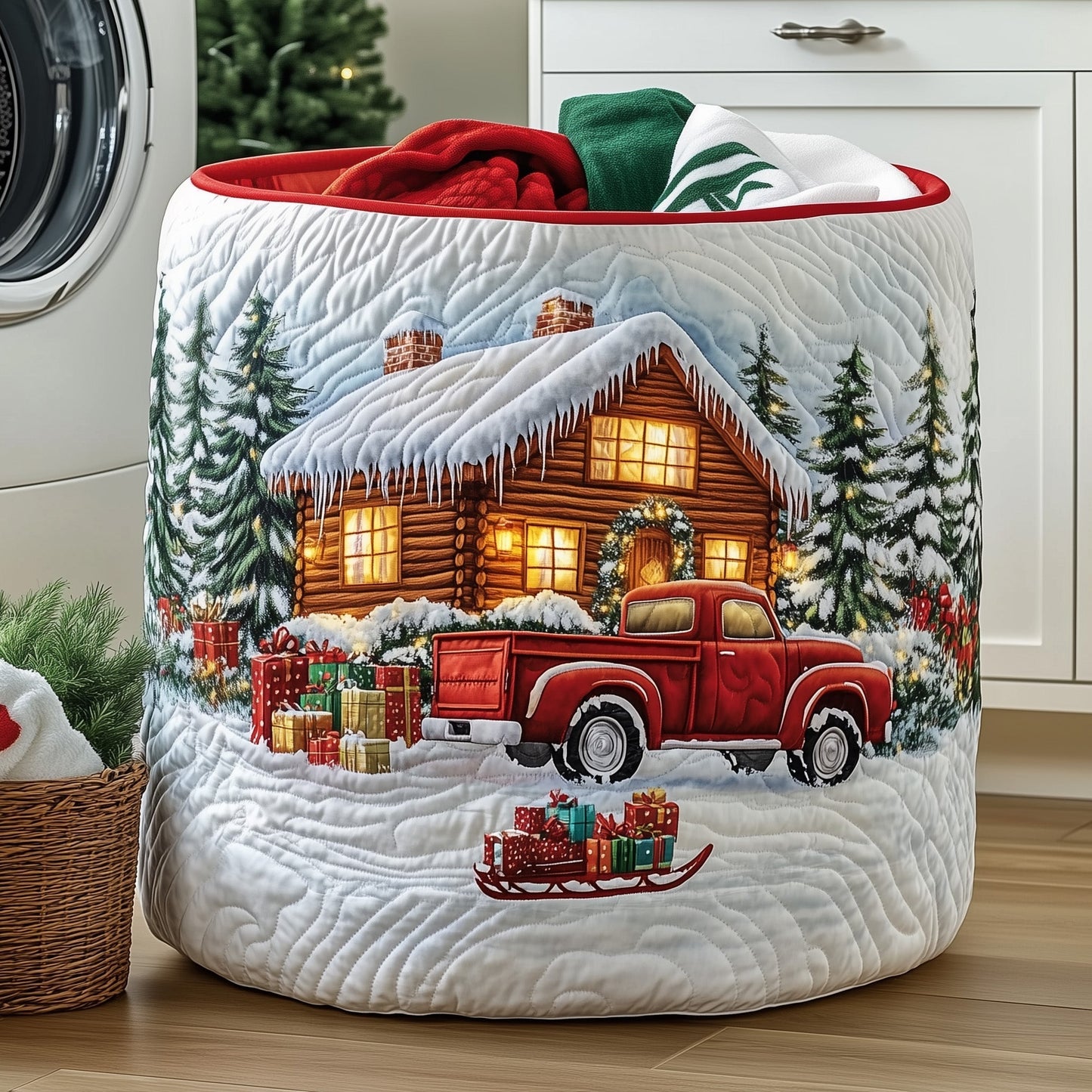 The Snow Cabin Quilted Laundry Basket Tote 0301