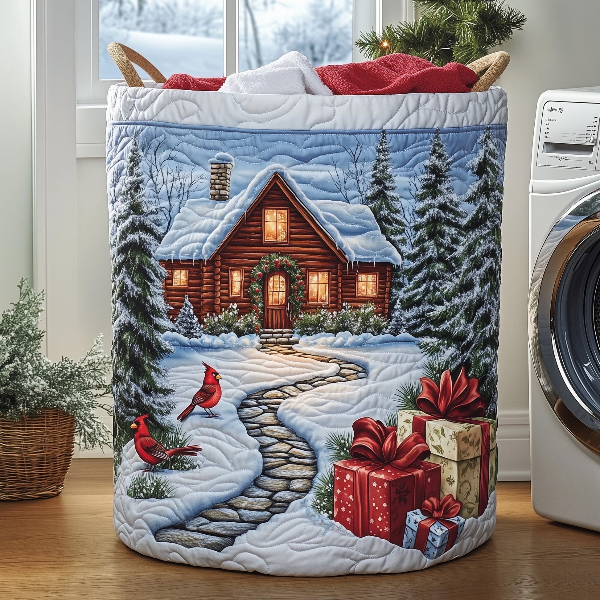 The Snow Cabin Quilted Laundry Basket Tote 0302