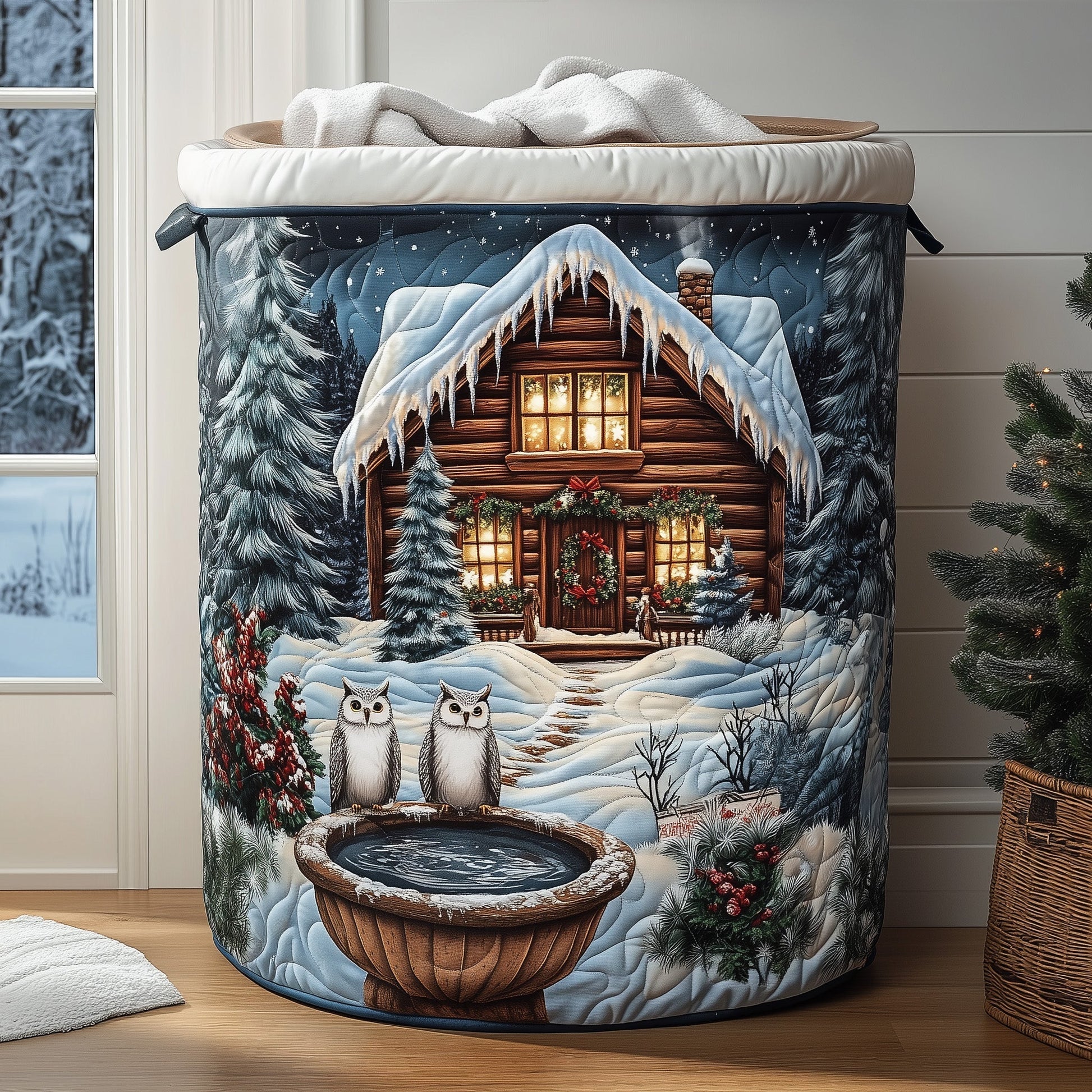 The Snow Cabin Quilted Laundry Basket Tote 0305