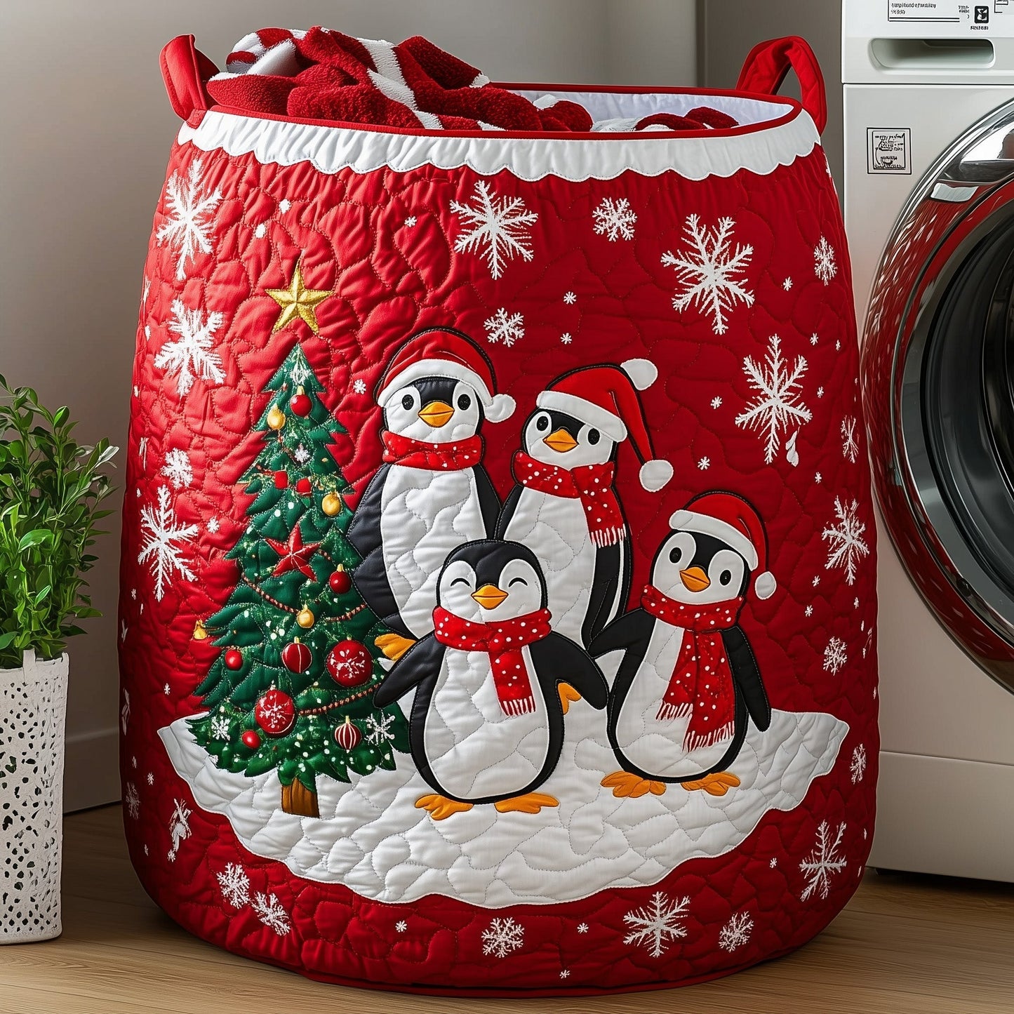 The Penguin Heaven Quilted Laundry Basket Tote 0313