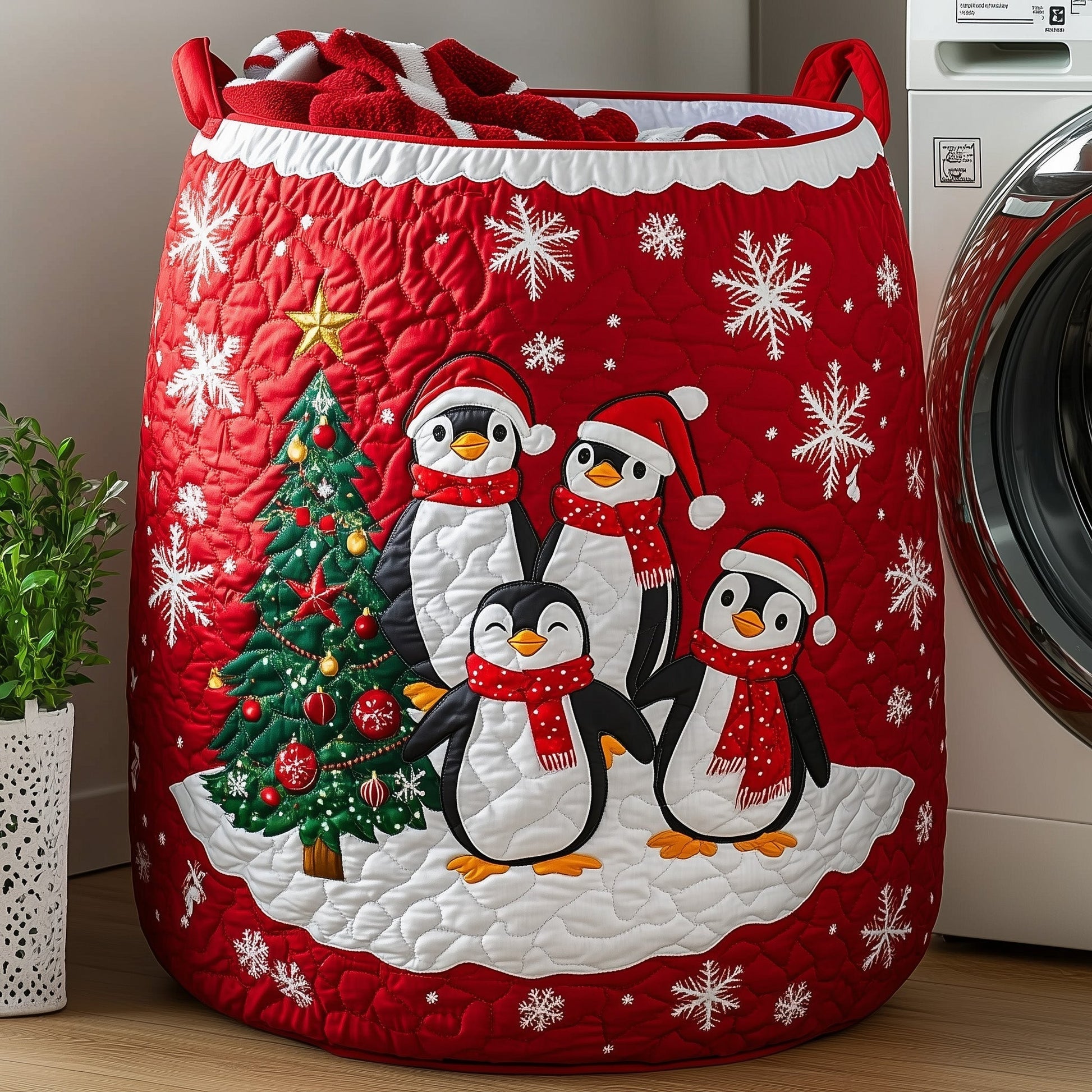 The Penguin Heaven Quilted Laundry Basket Tote 0313
