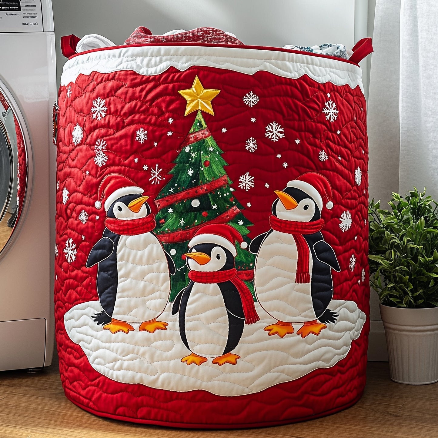 The Penguin Heaven Quilted Laundry Basket Tote 0314