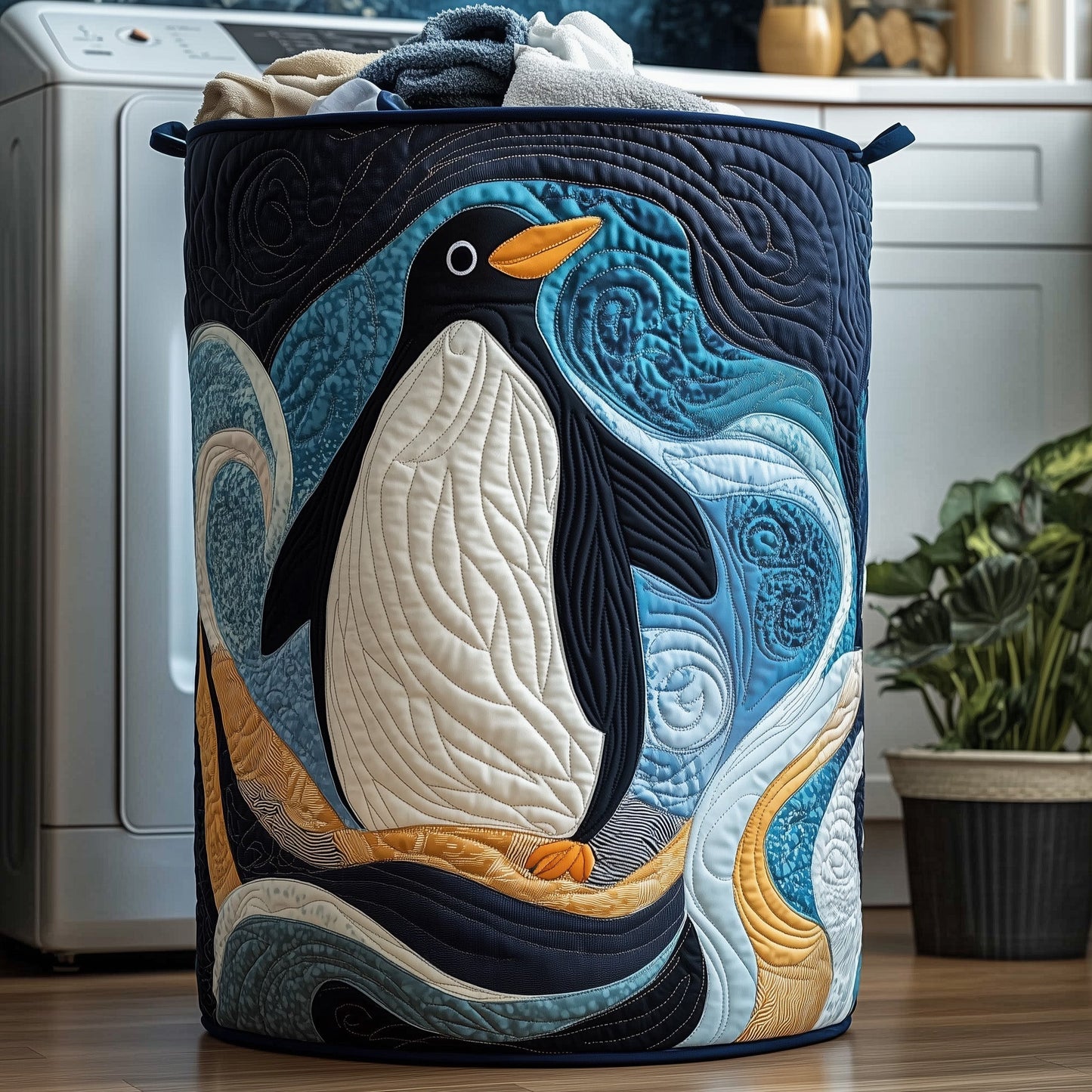 The Penguin Heaven Quilted Laundry Basket Tote 0316