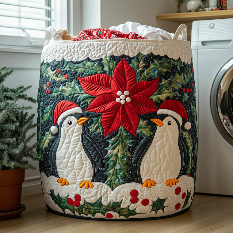The Penguin Heaven Quilted Laundry Basket Tote 0320