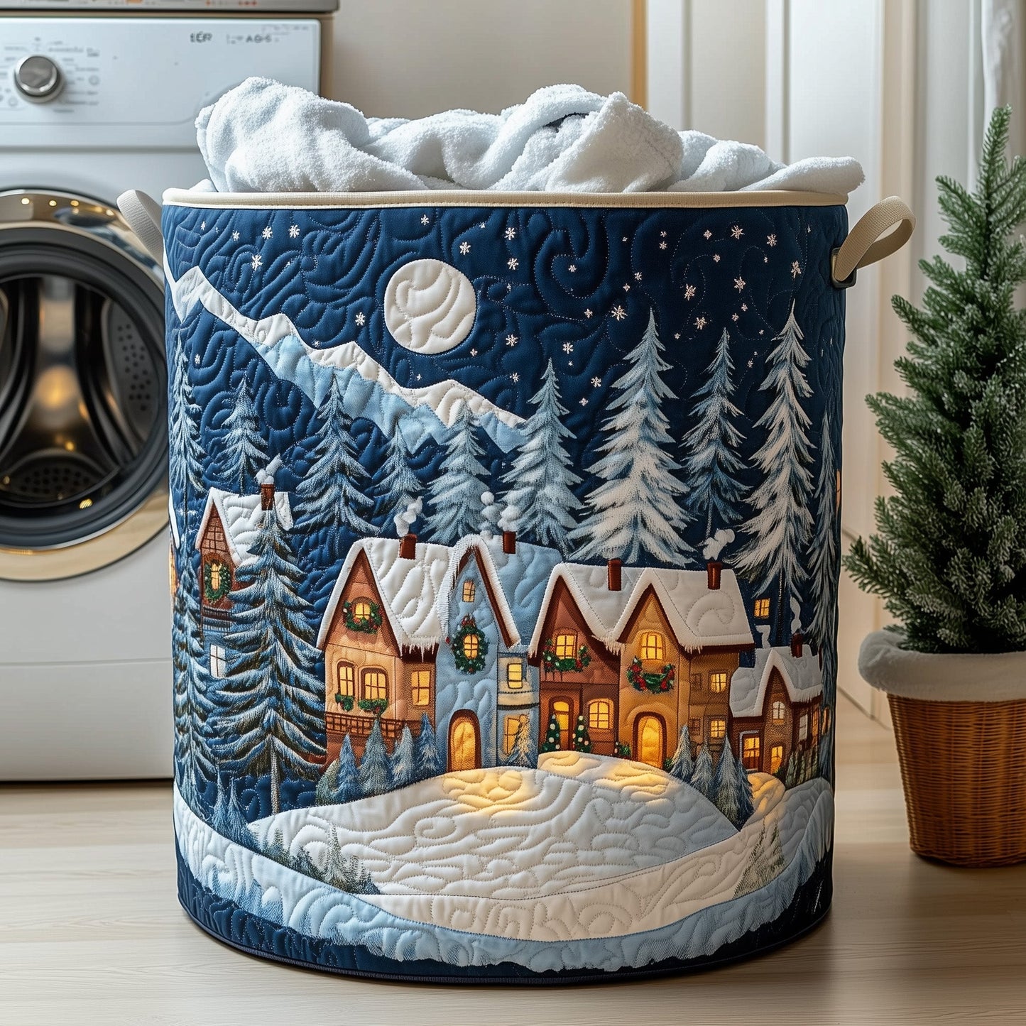 Peaceful Snow Village Quilted Tote