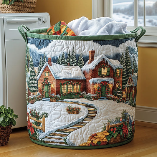 The Peaceful Snow Cabin Quilted Laundry Basket Tote