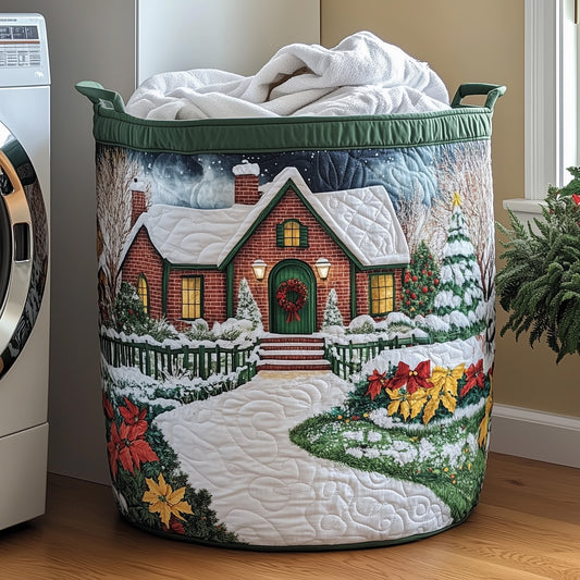 The Peaceful Snow Cabin Quilted Laundry Basket Tote