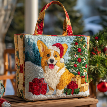 Festive Corgi Holiday Quilted Tote