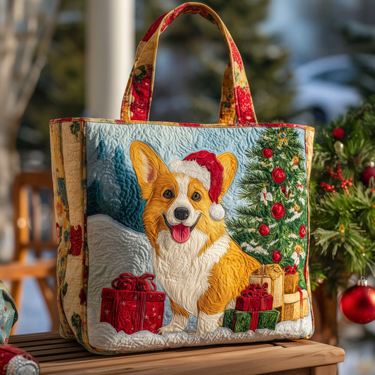 Festive Corgi Holiday Quilted Tote