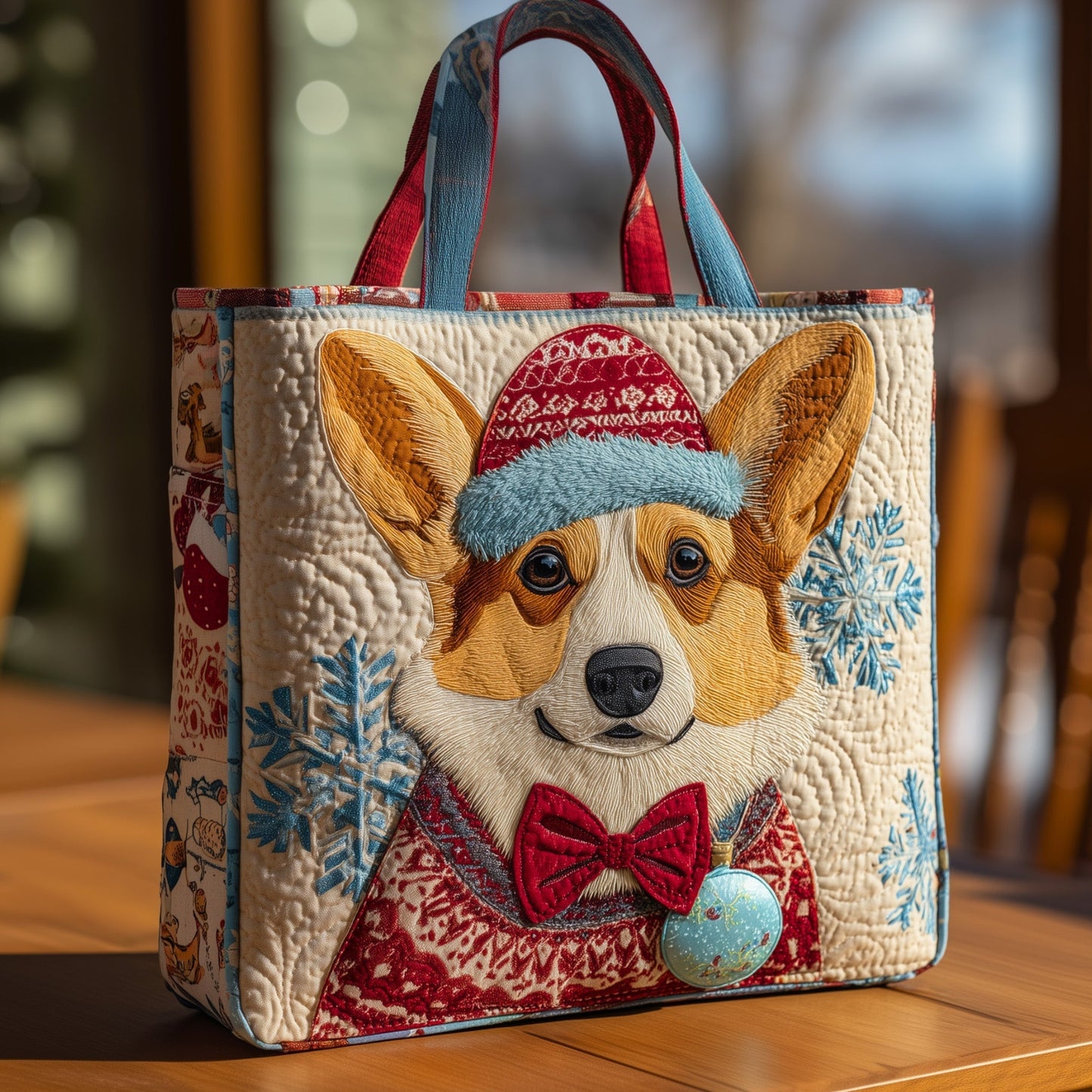 Corgi Dog Winter Quilted Tote