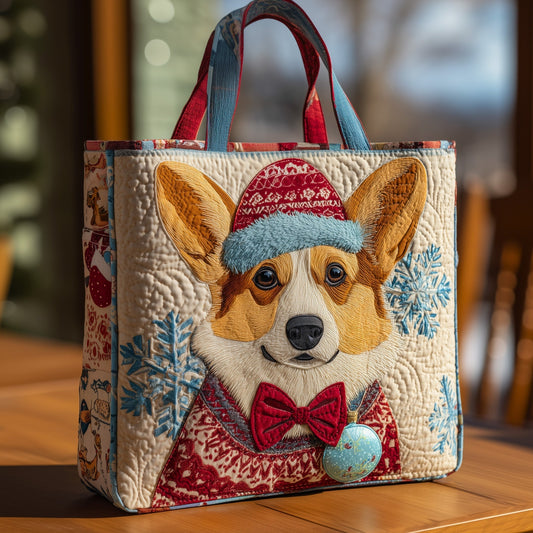 Corgi Dog Winter Quilted Tote
