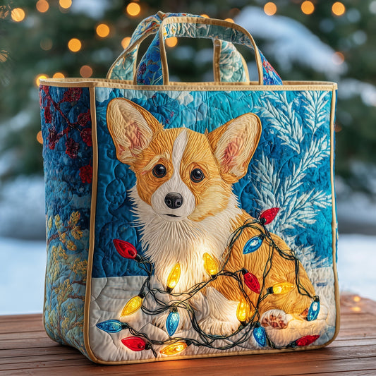 Corgi Dog Holiday Lights Quilted Tote