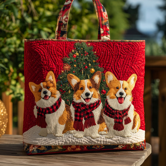 Festive Corgi Quilt Tote Bag