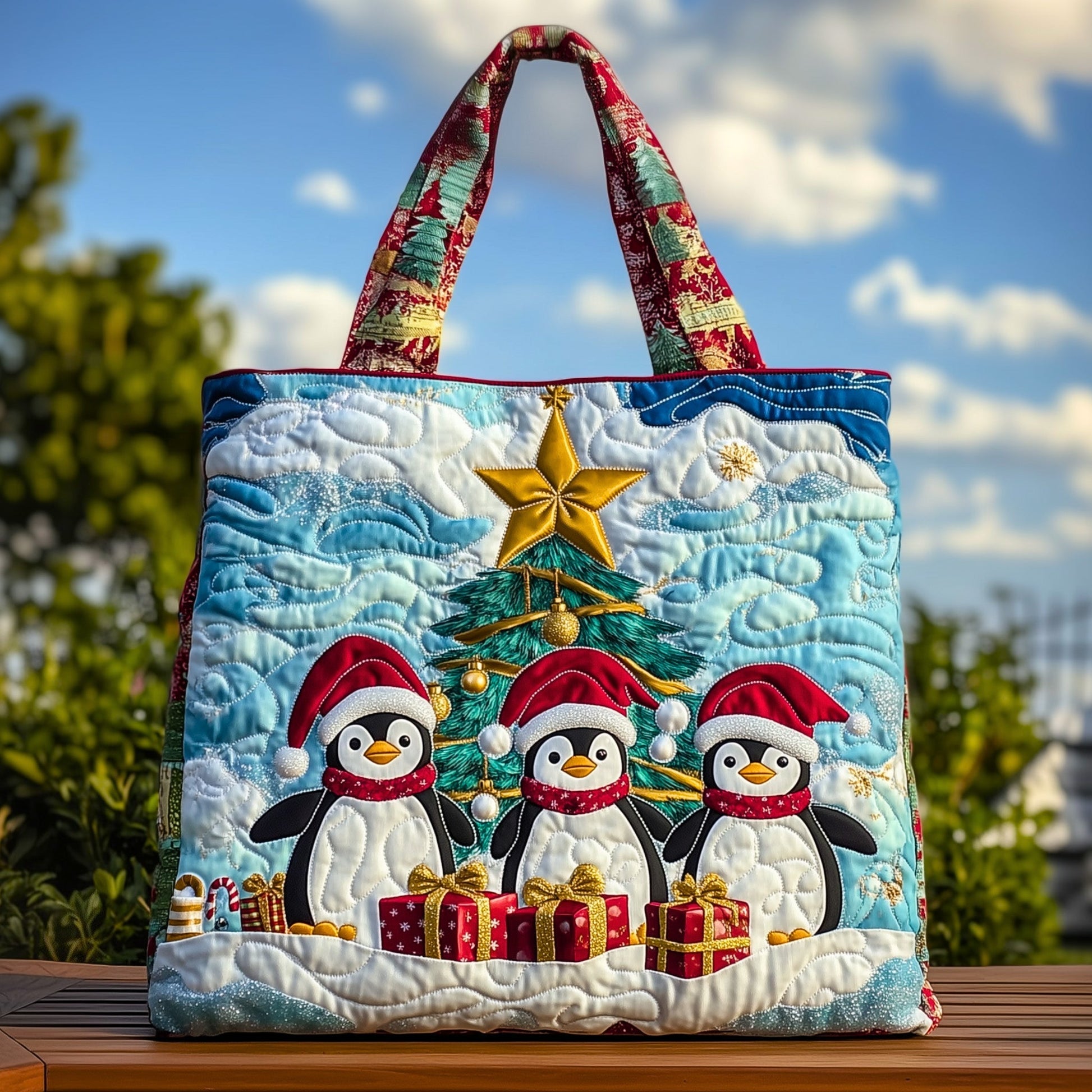 Everyday Festive Penguins Quilted Tote