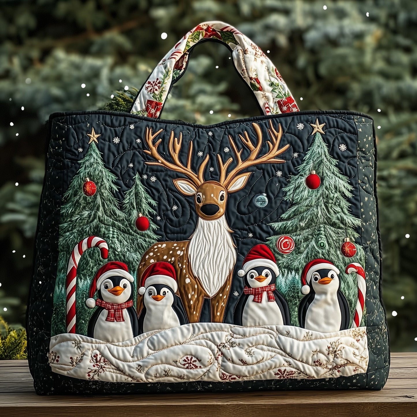 Everyday Penguins Reindeer Quilted Tote