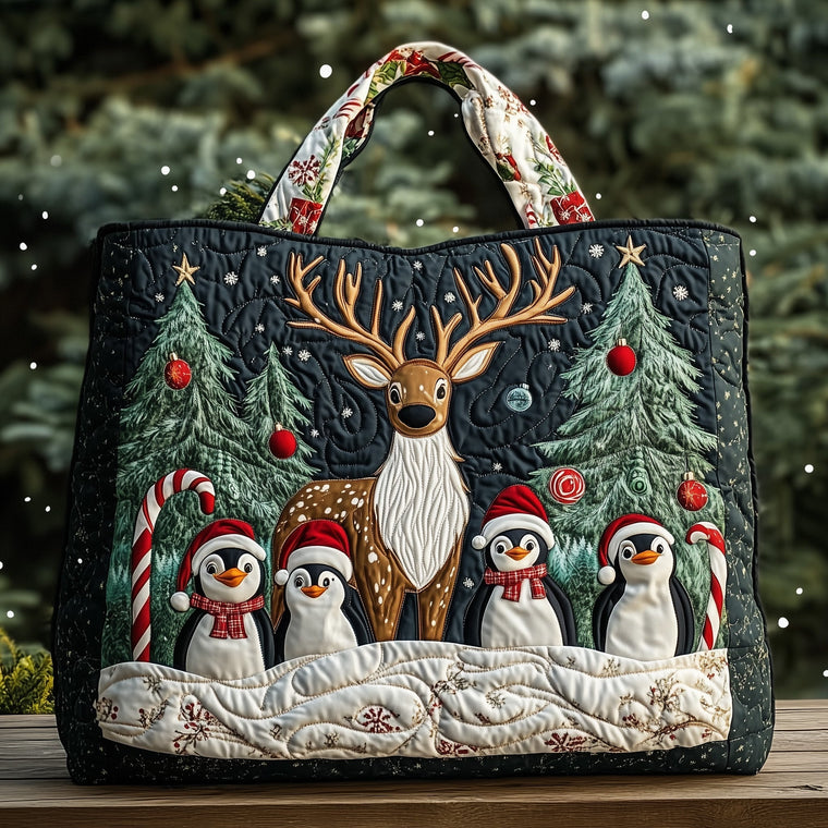 Everyday Penguins Reindeer Quilted Tote