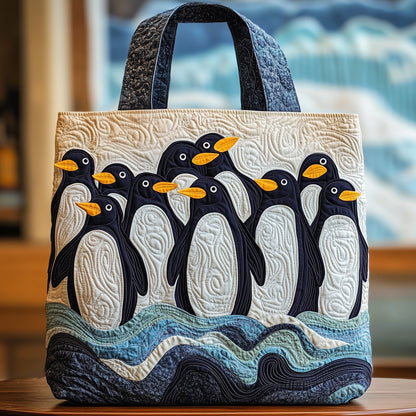 Penguins Winter Scene Quilted Tote