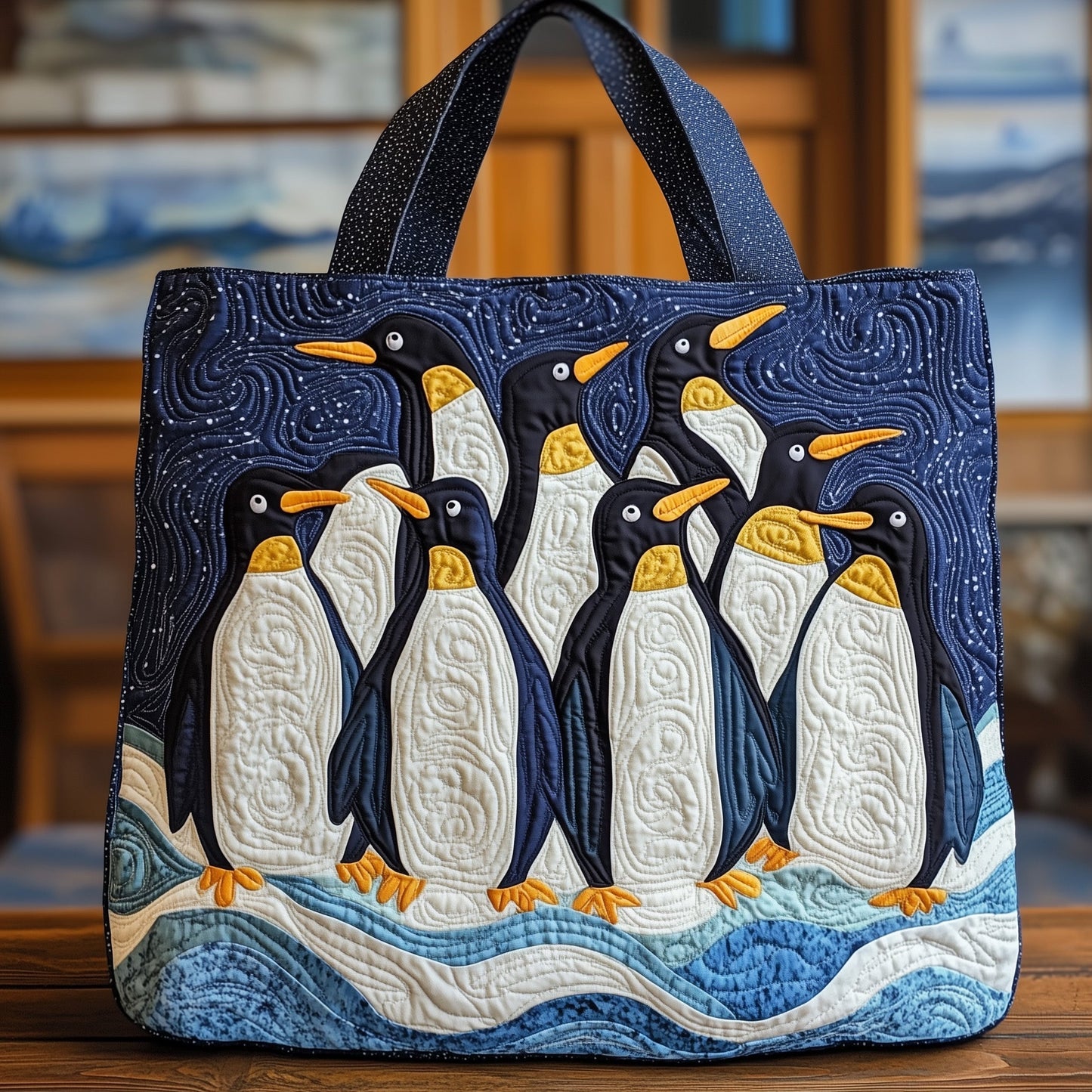Penguins In Snow Quilted Tote
