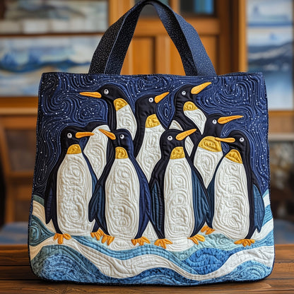 Penguins In Snow Quilted Tote