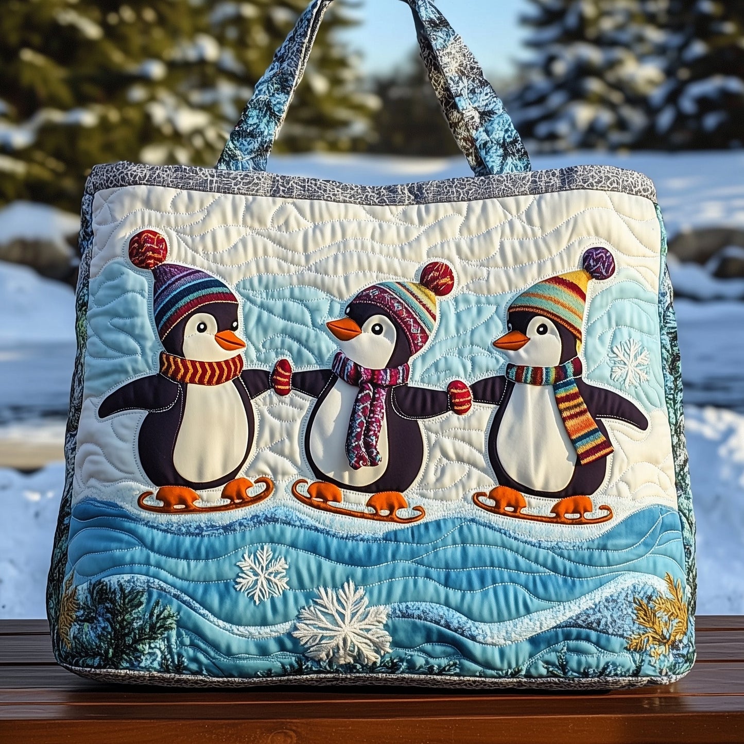 Penguins In Winter Hats Tote Bag
