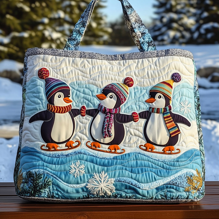 Penguins In Winter Hats Tote Bag
