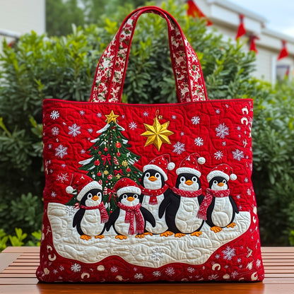 Penguins Christmas Tree Quilted Tote
