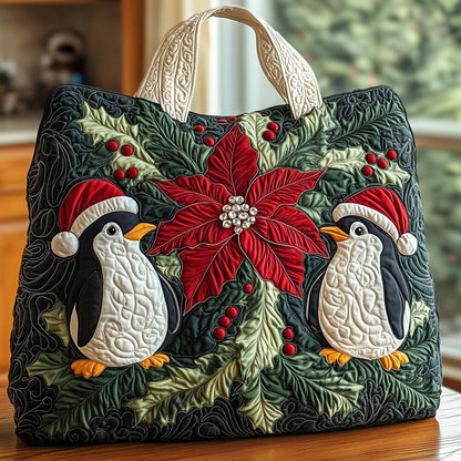 Everyday Penguins Poinsettia Quilted Tote