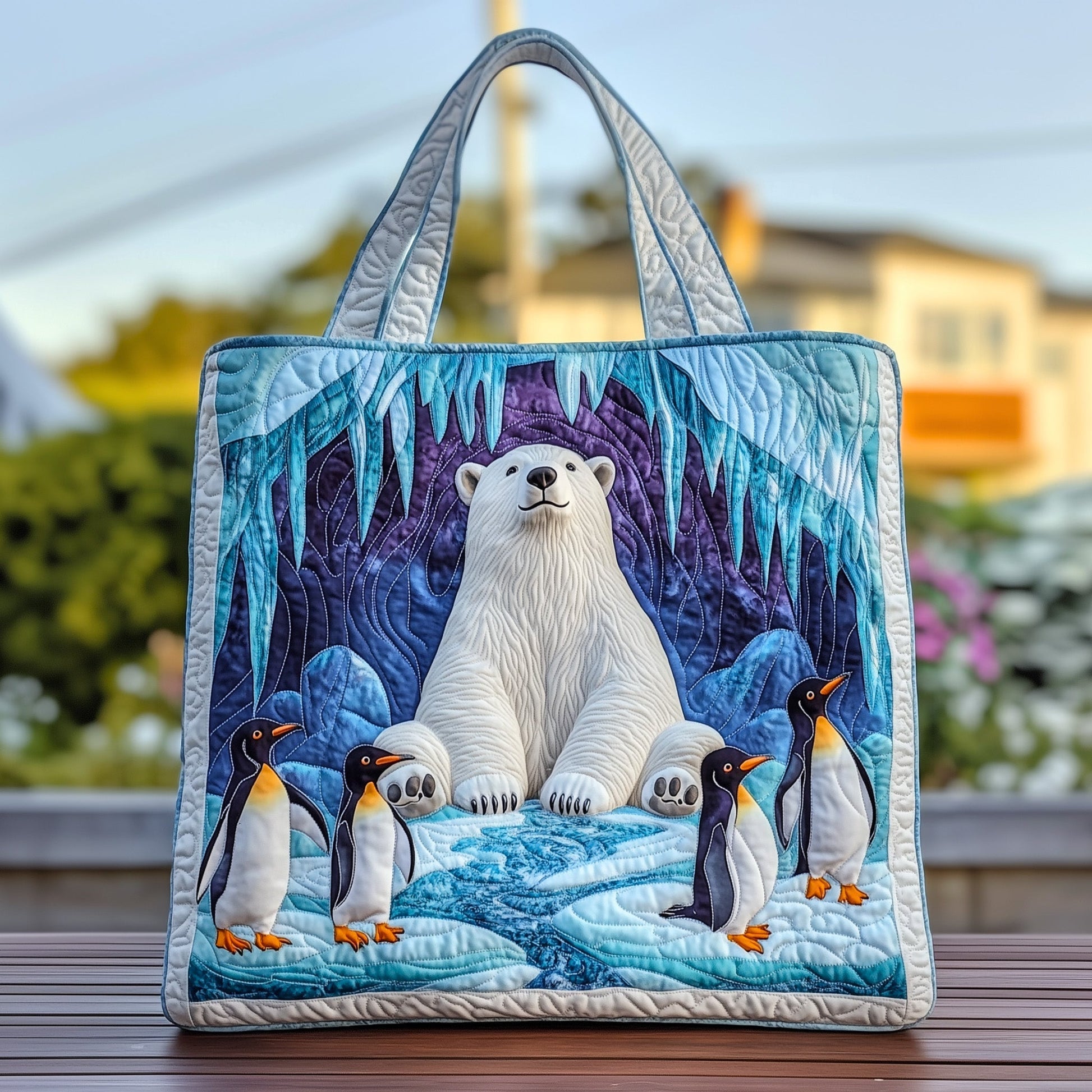 Polar Bear Penguins Quilted Tote