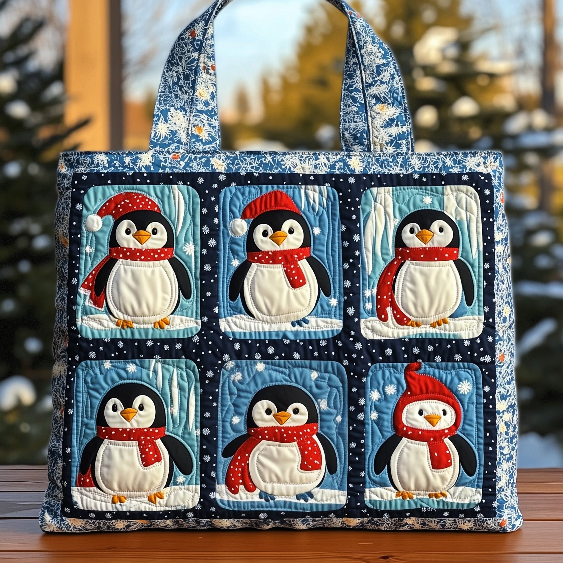 Everyday Winter Penguin Quilted Tote