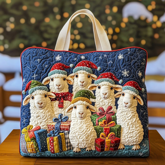 Sheep Christmas Hats Quilted Tote