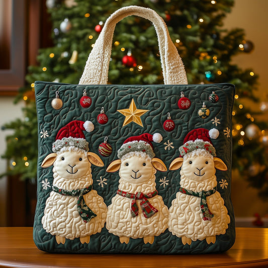 Three Festive Lambs Quilted Tote