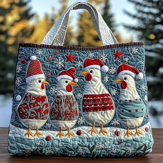 Everyday Christmas Chickens Quilted Tote