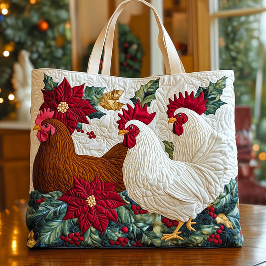 Everyday Chickens Poinsettias Quilted Tote