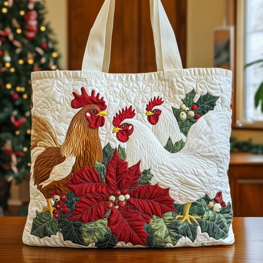 Rooster Hen Holiday Quilted Tote