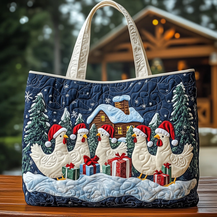 Christmas Chickens Gifts Quilted Tote